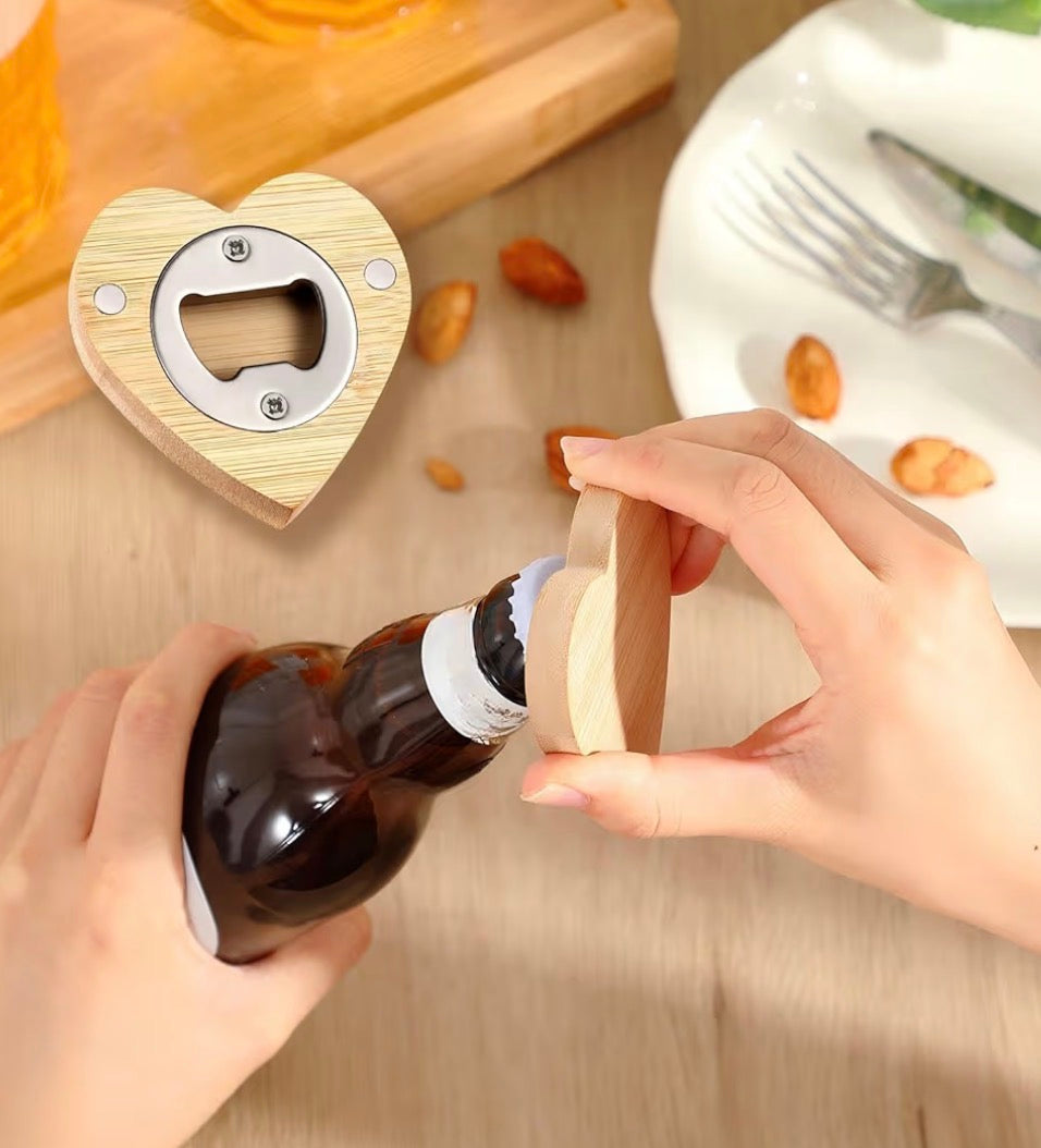 Wood Magnet Heart Bottle Opener