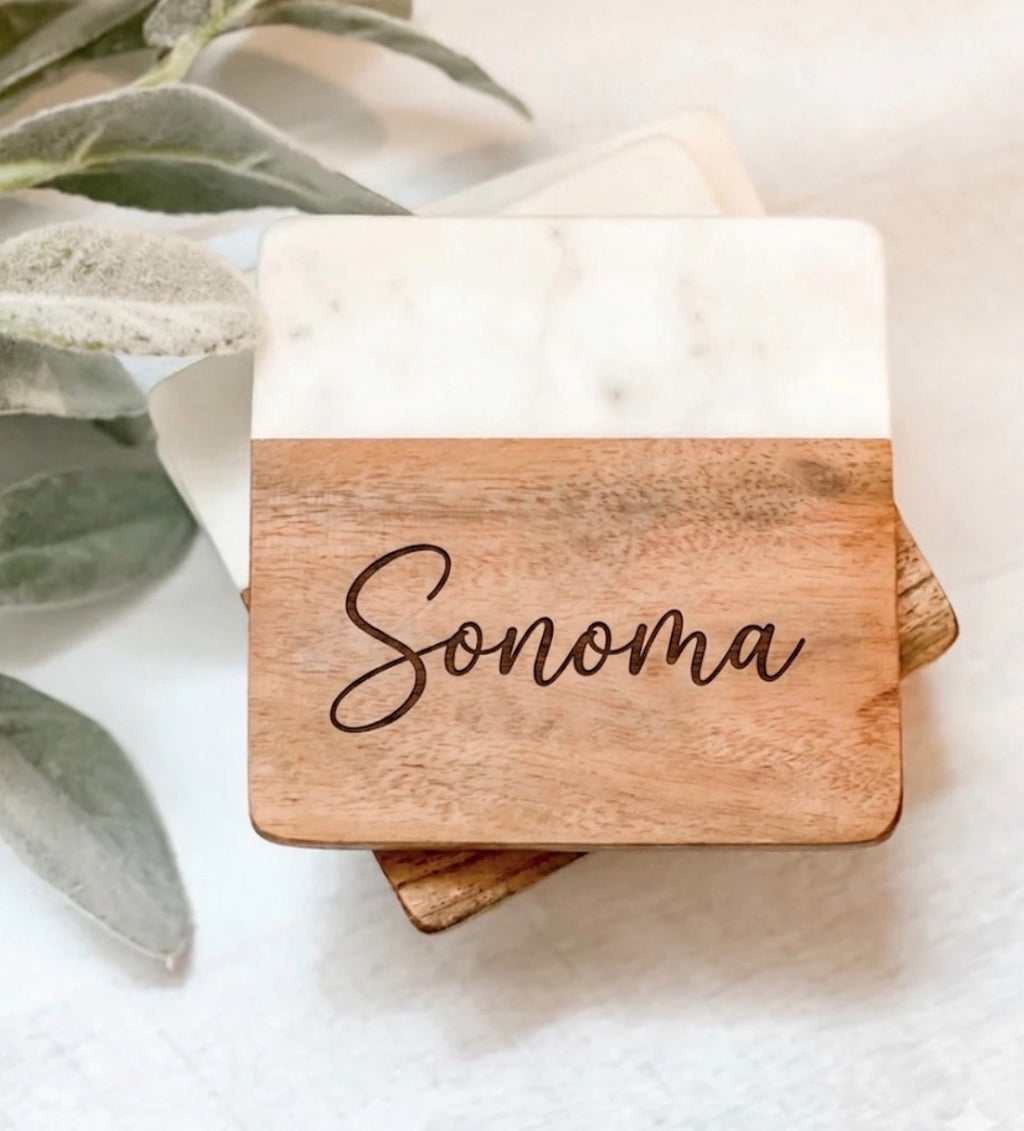 Marble Acacia Wood Coasters
