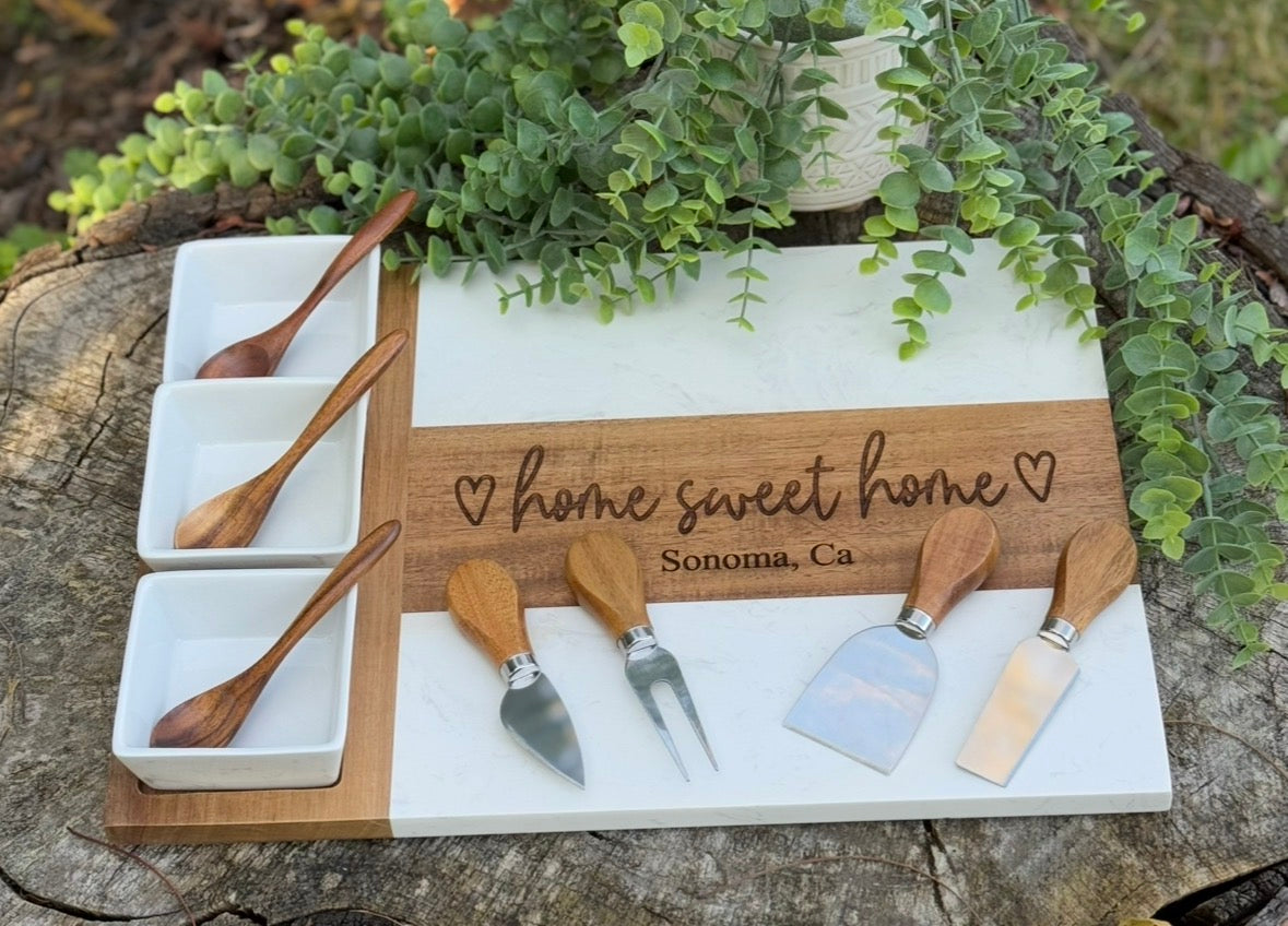 Marble Acacia Wood Charcuterie Board