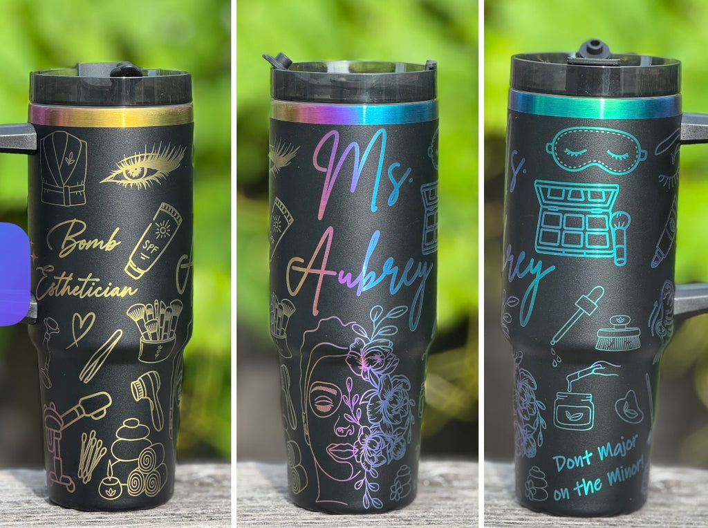 40 oz. Travel Tumbler with Handle - Esthetician & Cosmetology Theme