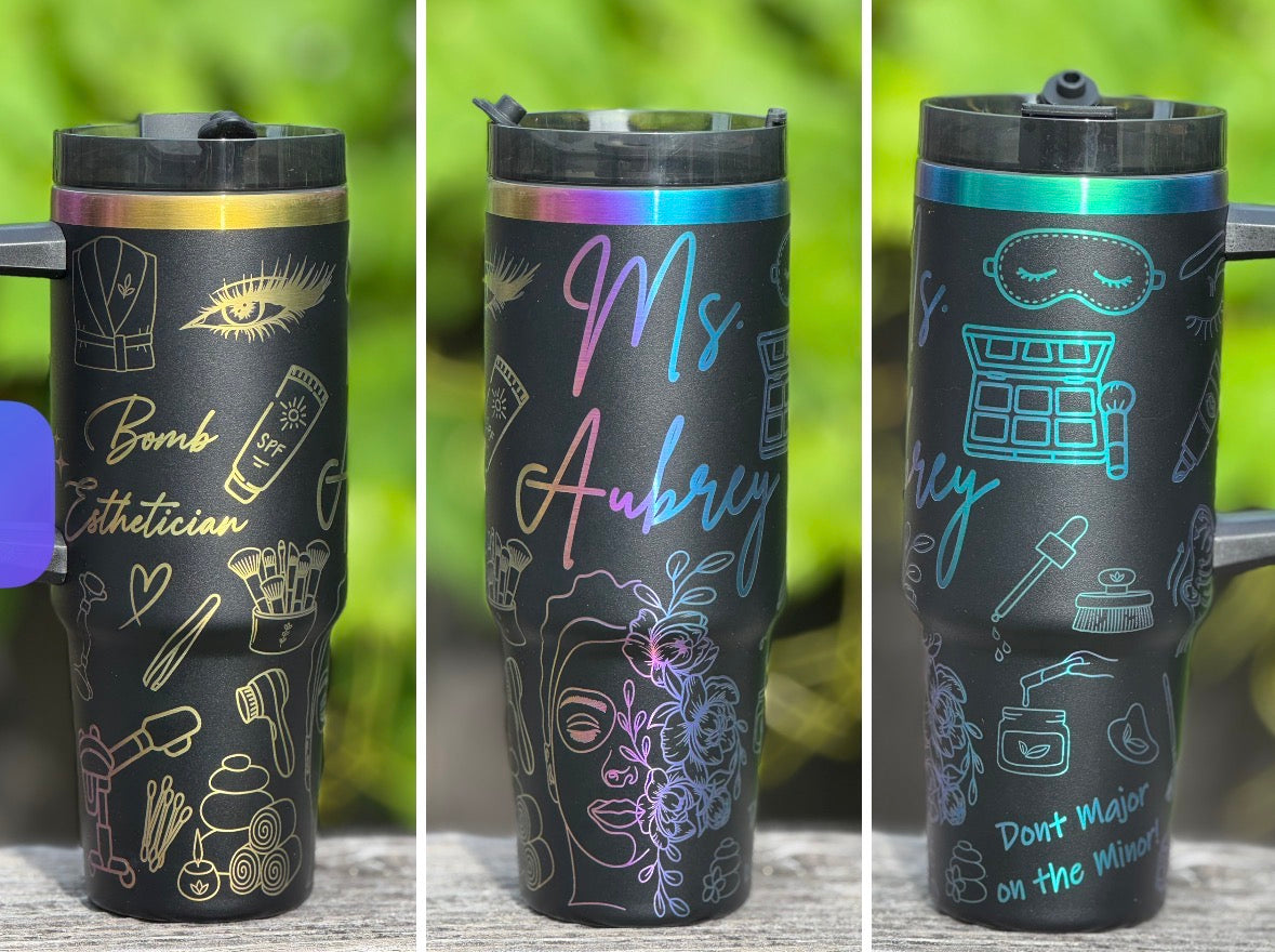 40 oz. Travel Tumbler with Handle - Esthetician & Cosmetology Theme