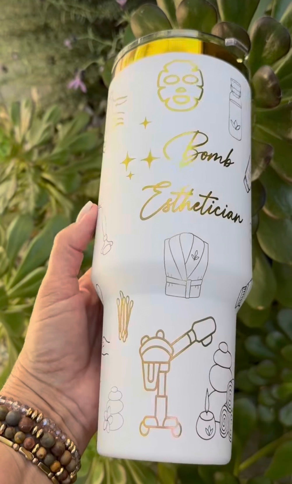 40 oz. Travel Tumbler with Handle - Esthetician & Cosmetology Theme