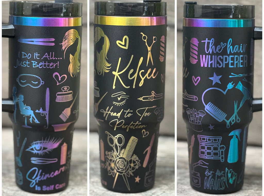40 oz. Travel Tumbler with Handle - Esthetician & Cosmetology Theme