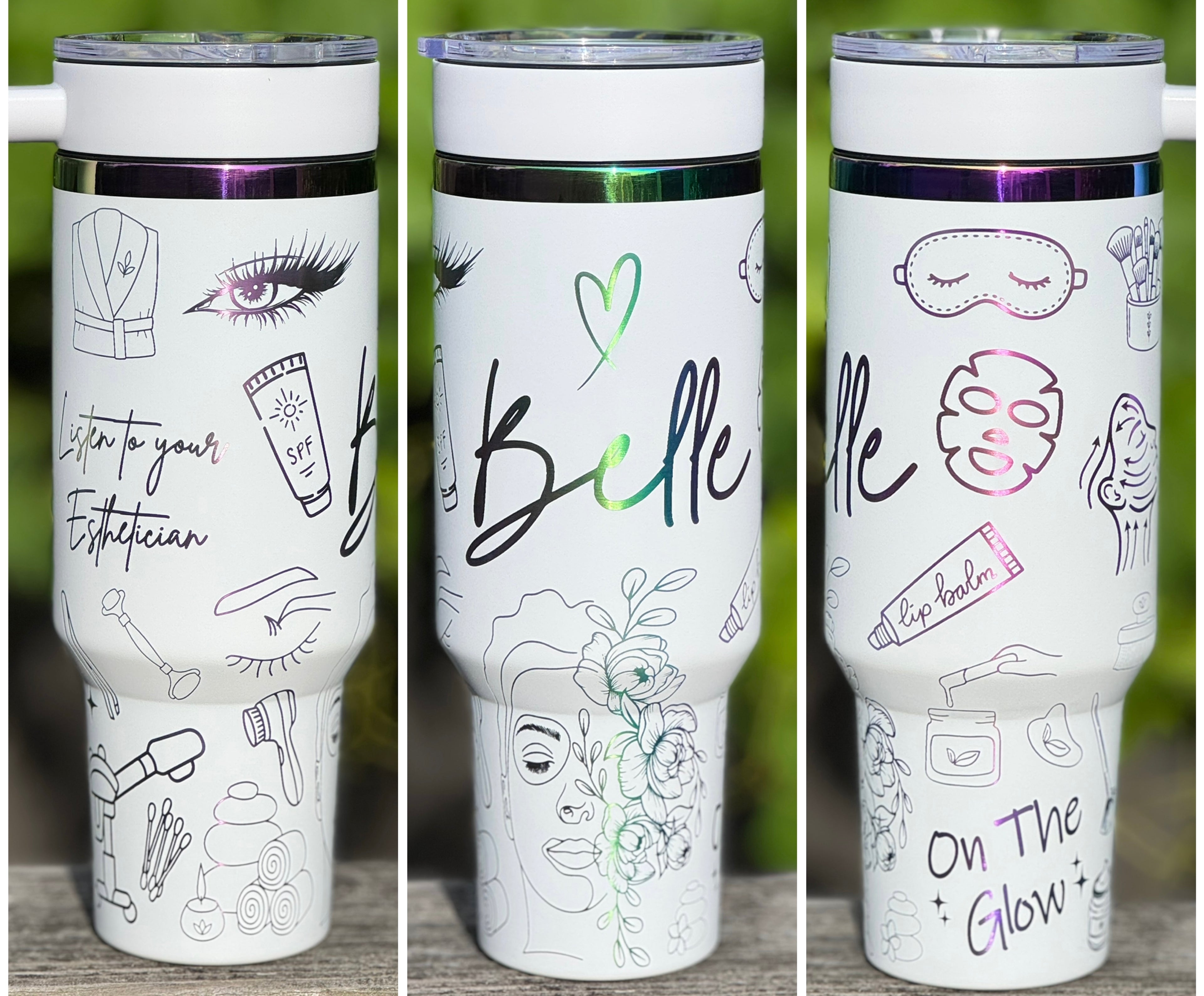 40 oz. Travel Tumbler with Handle - Esthetician & Cosmetology Theme